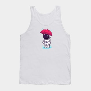 Cute Astronaut Holding Umbrella In the Rain Cartoon Tank Top